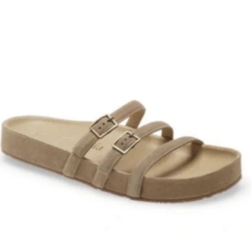 Pedro Garcia Alani Suede Slide Sandals Beige Buckle EU 37.5 US 7.5 Spain